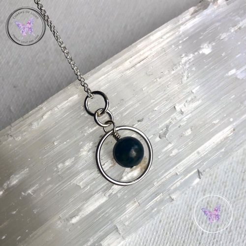 Dumortierite Silver Circle Pendant Necklace